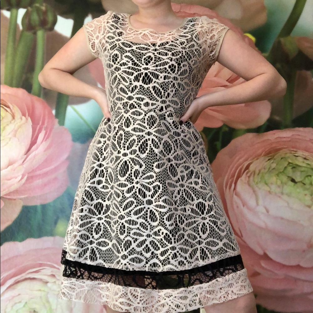 Cream and Black Lace Dress